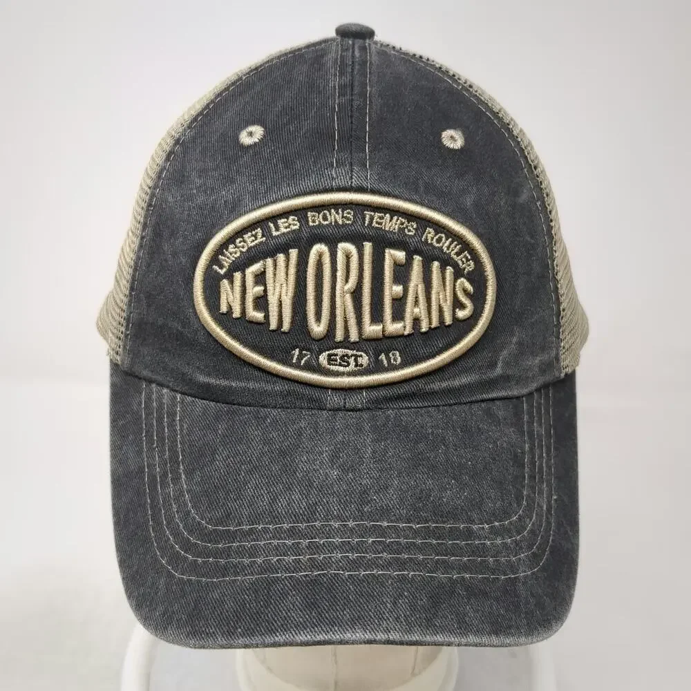 RawMa New Orleans Saxophone Trucker Hat Gray Beige One Size Mesh Snapback Patch